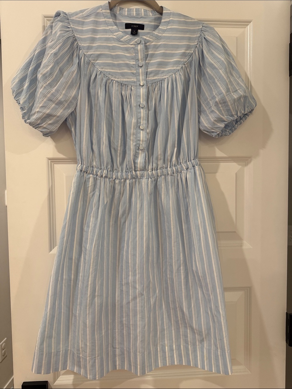 J. Crew Light Blue and White Striped Mini Dress
